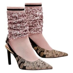 ZARA WOMEN'S  PINK‎ SEQUINS SOCK SLINGBACKS EUR 38 US 7.5 NEW (other)
